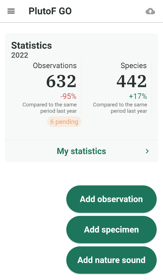 PlutoF GO statistics view