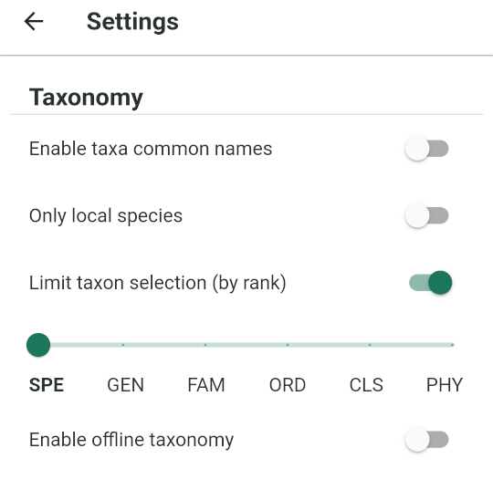 PlutoF GO taxonomy settings